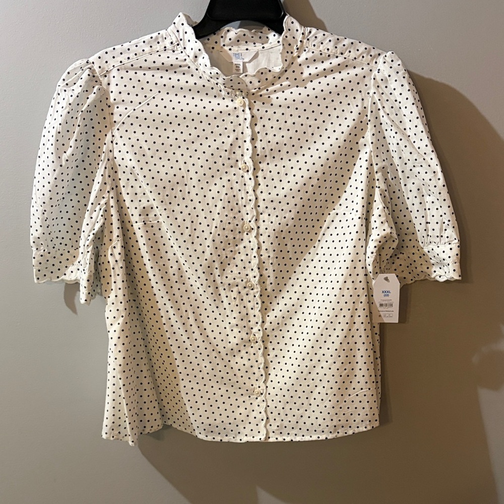 Time and Tru White Blouse with Black Polka Dots